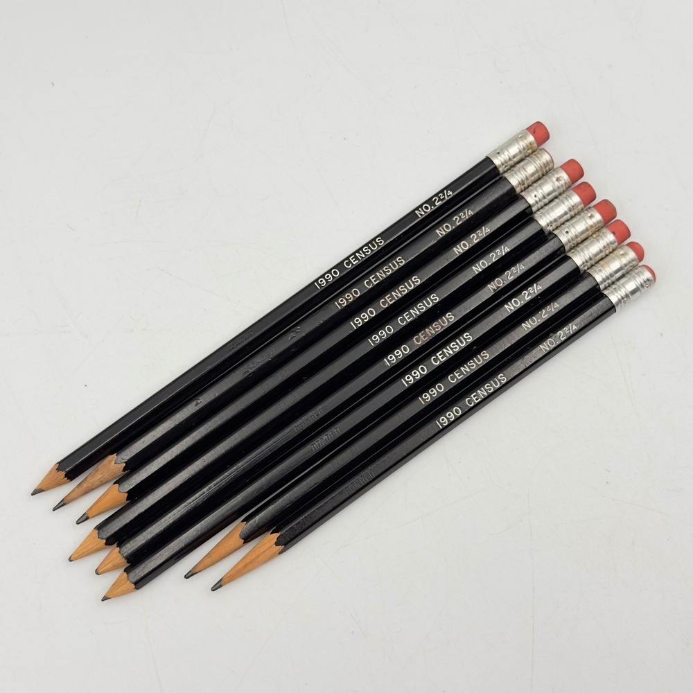 Vintage 1990 Census No. 2 2/4 Bonded‎ Black Pencils Set of 8 Collectible
